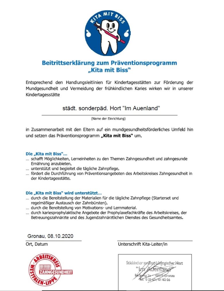 Beitrittserklärung zum Präventionsprogram