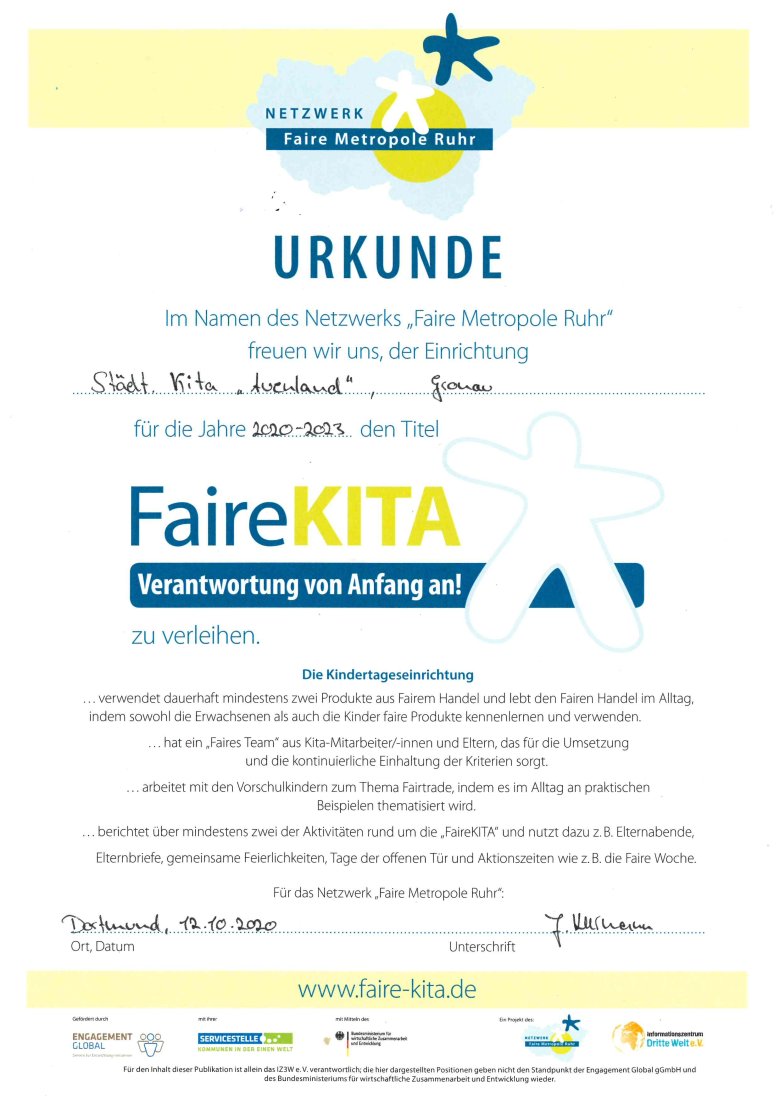 Urkunde Faire Kita